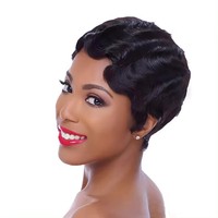 Perruques en cheveux humains Remy à coupe pixie en gros à bas prix pour femmes, perruques courtes à ondulations fines, transparentes pour base en dentelle, fabrication mécanique