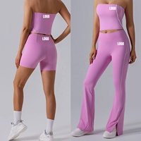 Conjunto Deportivo de 4 Piezas Personalizado OEM, Bra Deportivo de Secado Rápido, Shorts, Leggings Acampanados, Sensación Ligera y Transpirable, para Yoga y Running