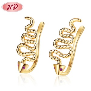 Pendientes de Serpiente Chapados en Oro para Niñas, Modernos, Vintage, de Metal Trenzado, con Clip, Sin Perforación, con Circonita - Product Image 5