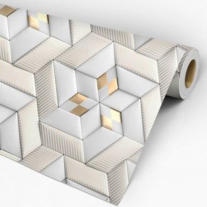 UDK <strong>White</strong> Geometric Pattern PVC <strong>Wallpaper</strong> with Self-Adhesive and Deep <strong>Embossed</strong> Waterproof Design for DIY Home Decoration - Product Image 1