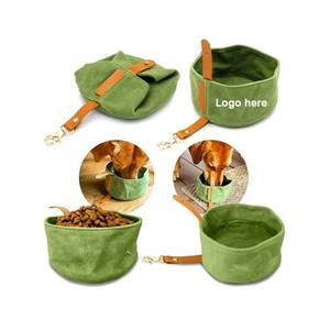Mangkuk hewan peliharaan lipat kanvas tahan air Logo kustom tempat makan anjing dan kucing luar ruangan portabel - Product Image 1