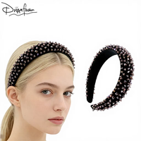 DREAM FASHION Serre-tête personnalisé en velours noir fait main, style doux, avec strass de haute qualité, accessoires pour cheveux pour femmes