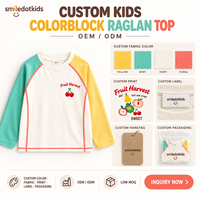 Korte mouw raglan shirt met fruitprint in kleurblokken voor meisjes, kinder top, OEM ODM groothandel kledingleverancier