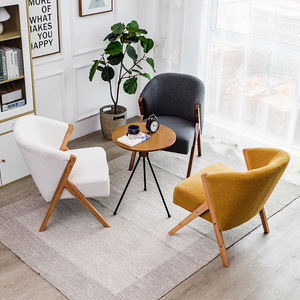 Fauteuil simple moderne en peau d'agneau danoise, fauteuil inclinable en bois massif, chaise longue pour salon, balcon, siège de détente - Product Image 3