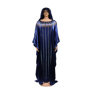 Robe longue en rayonne à manches chauve-souris pour femmes africaines, ornée de strass double face, avec turban - Product Image 5