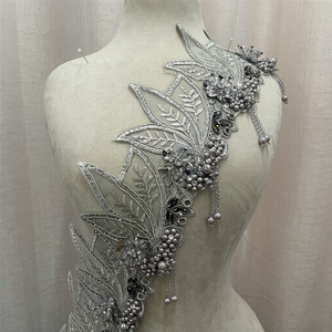 Bordures en dentelle ornées de <span class=keywords><strong>strass</strong></span> avec broderie perlée, motif floral de luxe pour robes de mariée et tenues de soirée - Product Image 4