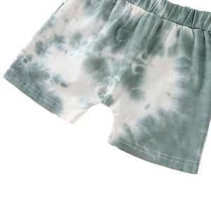 Ensemble deux pièces personnalisable pour filles, été, vert sauge et blanc, <span class=keywords><strong>tie</strong></span>-<span class=keywords><strong>dye</strong></span>, haut à manches courtes, short à taille élastique, respirant, décontracté, quotidien - Product Image 3