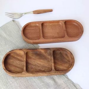 Plateau de service en bois massif à trois compartiments, plateau à cloisons en bois d'acacia pour le stockage des aliments, usage résidentiel - Product Image 3