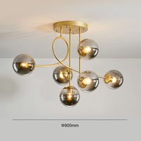 Best-seller Boule de verre en fer à 6 têtes Bar Restaurant Lustre moderne Éclairage intérieur Salon Suspension à led