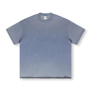 Camiseta de Manga Corta Holgada de Algodón 100% de Alta Calidad, Estilo Vintage, Lavado Intenso y Envejecido, con Bajo Desgastado y Borde Irregular - Product Image 3