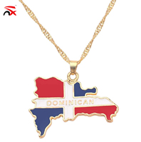 Collier pendentif carte des pays des Caraïbes avec drapeau – Jamaïque, Mexique, Haïti, Trinité-et-Tobago, République Dominicaine – Collier en émail avec carte – Bijou cadeau