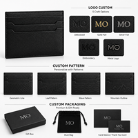 Porte-cartes en cuir noir minimaliste et fin avec texture croisée et fentes horizontales pour projets de cadeaux d'entreprise