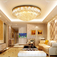 Lustre de teto moderno de luxo com círculo, dourado, de cristal, luzes de teto para sala de estar
