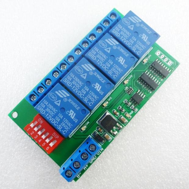 12V 4-channel RS485 bus multi-function delay relay MODBUS and AT command control remote switch