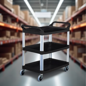 Carrello multiuso nero a 3 ripiani in alluminio con ruote per stoccaggio e trasporto - Product Image 3