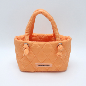 OEM Quilted Puffer Tote Bag, Custom LogoDiamond Quilted Handbag with Knot Handle, Cute Mini Basket Bag for Women, Wholesale - Product Image 3