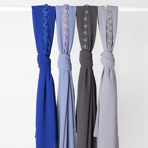 Hijab à fleurs personnalisé en mousseline de soie pour femmes écharpe avec broderie florale mode musulmane foulards Islam bandeau châle Ramadan voile - Product Image 6