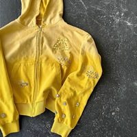 Sweat à capuche zippé personnalisé de haute qualité avec strass jaunes dégradés, motif brodé éclair, veste courte zippée style Y2K, haut streetwear