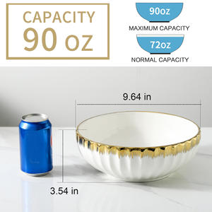 Cuencos de cerámica grandes de porcelana con borde dorado de lujo para restaurante, cuenco de fruta de ensalada blanca moderno respetuoso con el medio ambiente Popular - Product Image 4