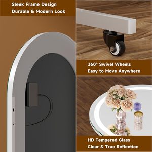 Miroir arqué pleine longueur avec éclairage LED et rotation à 360° °   Miroir sur roulettes HD en <span class=keywords><strong>verre</strong></span> trempé pleine longueur pour salle de sport à domicile - Product Image 5