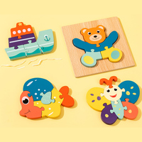 Jeu de puzzle 3D en bois pour l'éveil éducatif, reconnaissance des animaux et des véhicules, jeu de correspondance des formes en bois pour enfants - Grande Vente