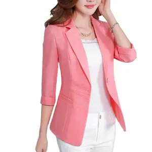 좋은 품질 부드러운 편안한 피팅 봄 긴 소매 레이디 비즈니스 블레이저 탑 순수 컬러 여성 자켓