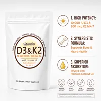 Gélules de Vitamine D3 K2 10000 UI Haute Puissance avec MK-7 pour le Soutien Immunitaire, la Santé Osseuse et l'Absorption du Calcium – 180/300 Comprimés OEM ODM