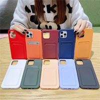 Coque souple en Silicone avec porte-cartes pour iPhone, étui portefeuille de couleur unie avec fente de crédit, pour modèles 13 11 12 Pro Max XS SE Mini XR 6 8 7 Plus