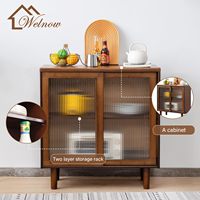 Meuble buffet Welnow, buffet en bambou avec rangement, armoire de présentation de cuisine avec étagères à 2 niveaux