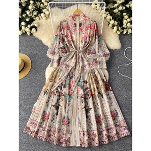 Abiti europei americani stile <span class=keywords><strong>palazzo</strong></span> stile retrò abito stampato da donna maniche a lanterna vita stringe Vestidos Vintage - Product Image 1