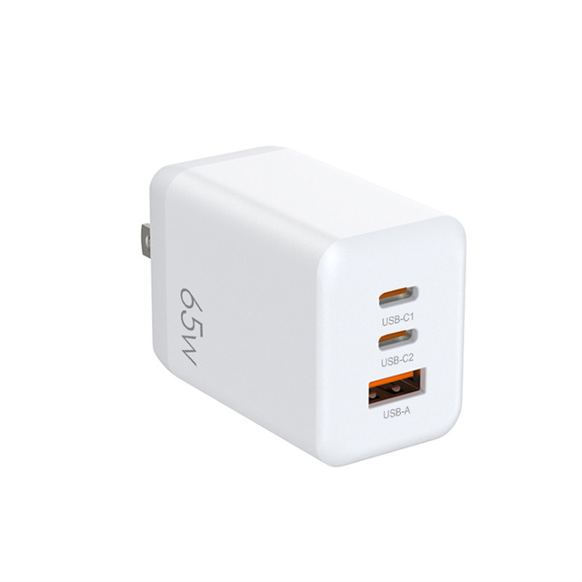 Exclusive Foldable Design US Plug PD65W 3-Port 2C1A PD3.0/QC3.0 65W Mobile Phone Charger Wall-mounted Adapter