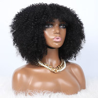 Perruques de Cheveux Humains de Qualité Supérieure - Perruque Afro Bouclée Crépue Naturelle en Cheveux Humains Vierges avec Frange, Entièrement Faite à la Machine