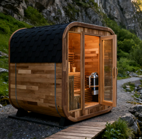 Cabine de sauna en bois de cèdre rouge de grande taille pour l'extérieur, sauna traditionnel en cube imperméable pour villa