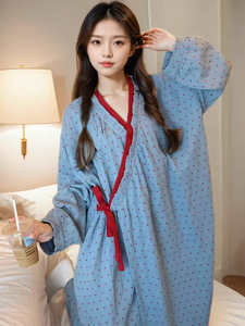 Peignoir <span class=keywords><strong>japonais</strong></span> respirant à col en V 100 % polyester, <span class=keywords><strong>grande</strong></span> <span class=keywords><strong>taille</strong></span> 100,00 kg, pour femme, printemps-automne, manches longues, style <span class=keywords><strong>kimono</strong></span>, pyjama - Product Image 1