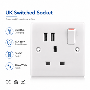 Enchufe de Pared Eléctrico de 250v al por Mayor con <span class=keywords><strong>2</strong></span> Puertos USB, Estándar del Reino Unido, Enchufe de Pared de Lujo - Product Image 2