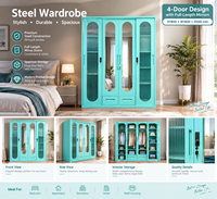 Armoire coulissante en acier améliorée kd, meuble de rangement personnalisé pour vêtements avec miroir, armoire de chambre à coucher avec tiroir
