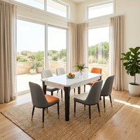 Ensemble de table et chaises de salle à manger rectangulaire moderne de luxe en bois massif, 6 places, avec plateau en pierre frittée, pour hôtel, maison, appartement, mobilier
