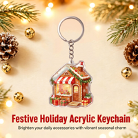 Porte-clés en résine acrylique thème boutique de bonbons de Noël et maison de biscuits, décoré en forme de boîte cadeau, breloque de sac souvenir de Noël