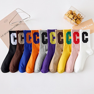 Chaussettes coréennes colorées à la lettre C, chaussettes mi-mollet pour femme, style influenceur, chaussettes en coton molletonné pour l'automne et l'<span class=keywords><strong>hiver</strong></span> - Product Image 2
