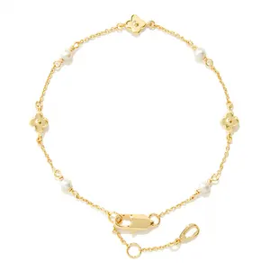 Gemnel fashion 925 sterling silver 18k gold classic flower pearl bracelet women
