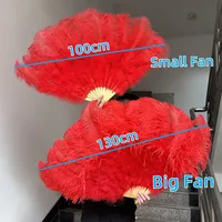 Éventail pliant à main en 13 plumes d'autruche rouges teintées, 100CM/130CM, pour fêtes, carnavals, danse et décoration de spectacle