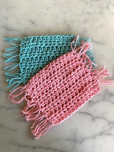 Crocheted Cotton <b>Coasters</b> Square Solid Color Washable Home Decor Place Mats <b>Pink</b> Teal - Product Image 2