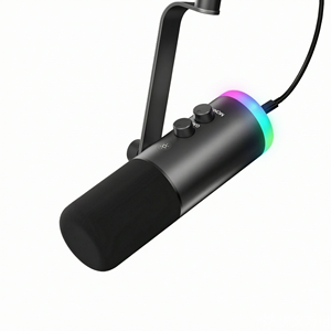 Microphone dynamique RGB pour podcast, interface USB Type C XLR, microphone de studio avec moniteur 3,5 mm, support de table rond - Product Image 1