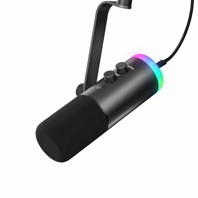Podcast RGB Dynamic Microphone USB Type C XLR Interface Microphone Studio With 3.5mm Monitor Table Round Stand