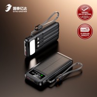 Batterie solaire Li-polymère 22,5 W 10000 mAh avec écran numérique, 4 câbles intégrés (Micro USB), lampe de camping et charge rapide