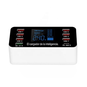 Più recente <span class=keywords><strong>Multi</strong></span> porta 8 USB stazione di ricarica 8 porta schermo LCD <span class=keywords><strong>Display</strong></span> USB casa caricabatterie PD QC3.0 veloce ricarica da scrivania adattatore caricabatterie - Product Image 1