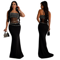 Haute qualité couleur unie femmes fête Maxi robe élégante Club fête robe de soirée diamant Slip robes avec strass