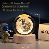 Lampe de nuit boule de verre cristal décor de chambre enfants anniversaire cadeau de noël USB socle en bois LED 3D lune boule de cristal veilleuse