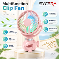 Ventilateur USB rechargeable 8 000 mAh pour poussette, à clipser, avec prise en charge ferme, LED lumineuse et autonomie prolongée