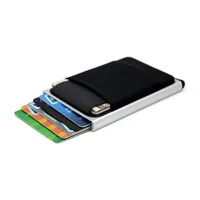 Kredi kart tutucu kılıf alüminyum cüzdan RFID ince Metal cüzdan iş kimlik kartı tutucu kart tutucu esneklik yapışkan kart kollu